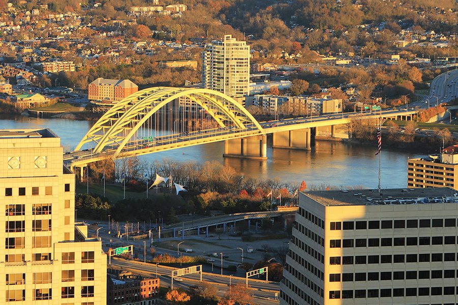 Contact - Aerial View of Cincinatti Ohio and Surrounding Area at Dusk